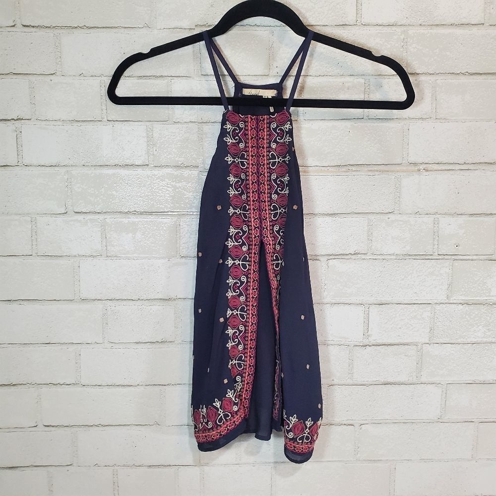 Navy Blue Floreat Midnight Flower Tank Top/Cami